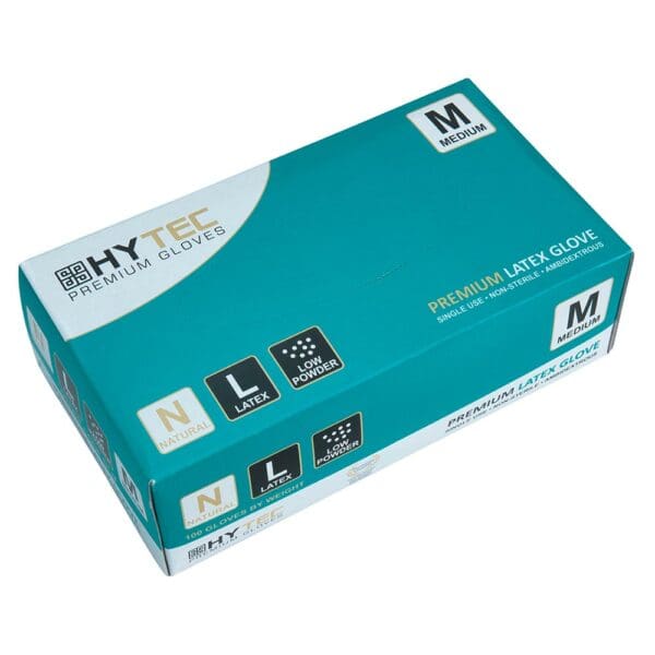 Hytec Natural Latex Low Powder Disposable Gloves MEDIUM - 100 Pack