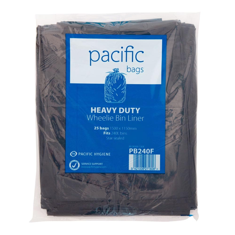 Pacific Wheely Bin Liner Black 240L Kiwi Hygiene Supplies