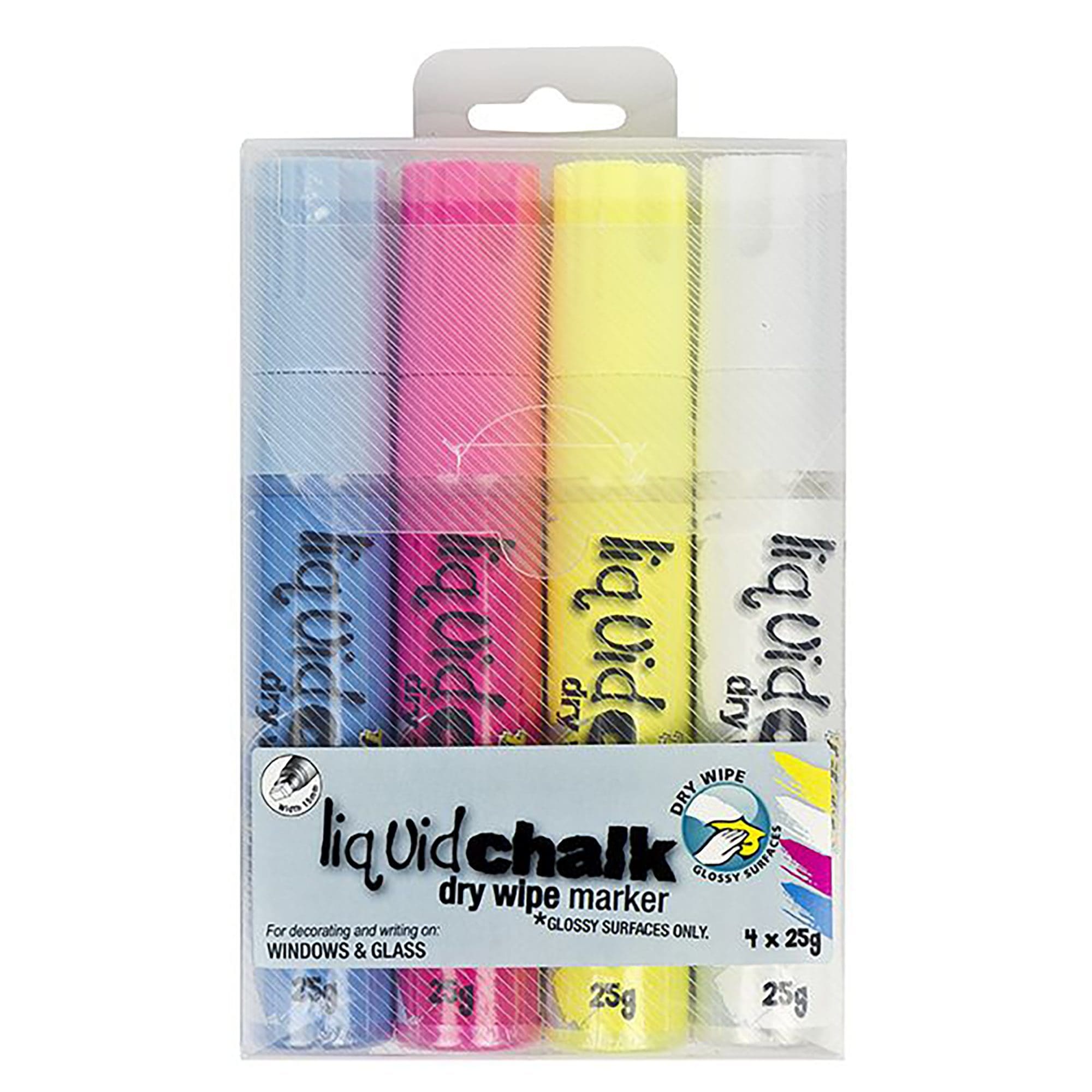 TEXTA Liquid Chalk Marker Dry Wipe Astd Wallet 4 Chisel Kiwi Hygiene