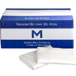 FP Recycled Bin Liner 30L, White - Box of 2000