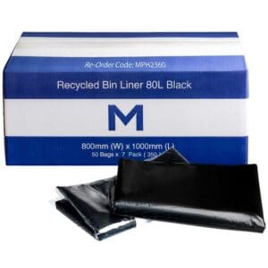 FP Recycled Bin Liner 80L, Black - Box of 350