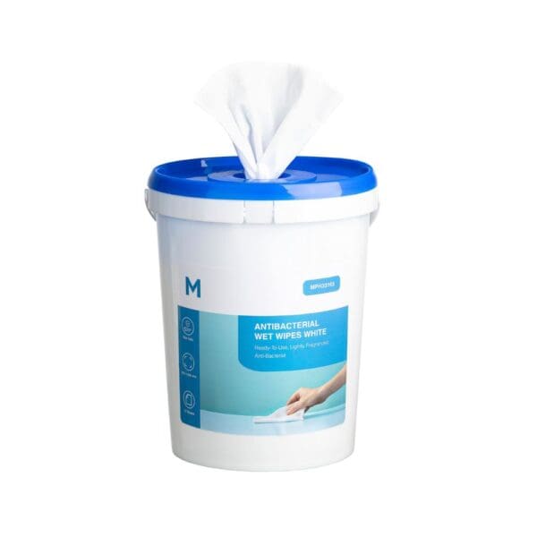 Matthews Bucket of Antibacterial Wipes, White