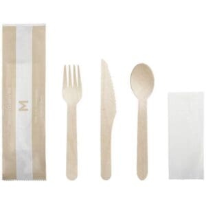 Wooden Cutlery Set 4/1 Fork/Knife/Spoon/Napkin