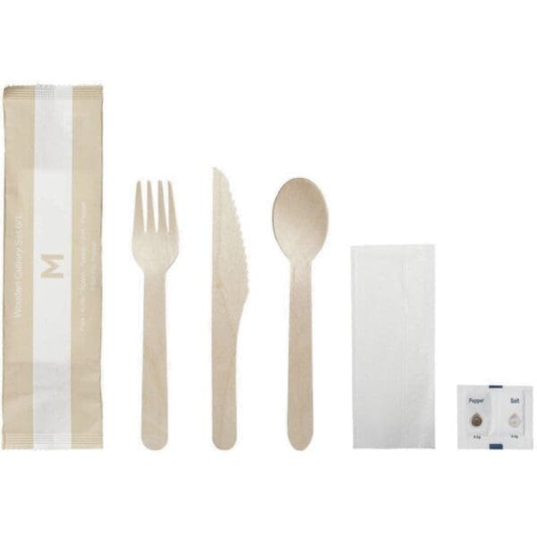 Wooden Cutlery Set 6/1 Fork/Knife/Spoon/Napkin/Salt & Pepper