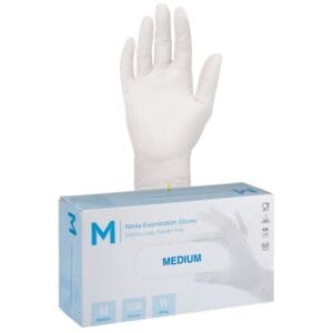 Nitrile Examination Gloves Powder Free, White 5.0g Medium