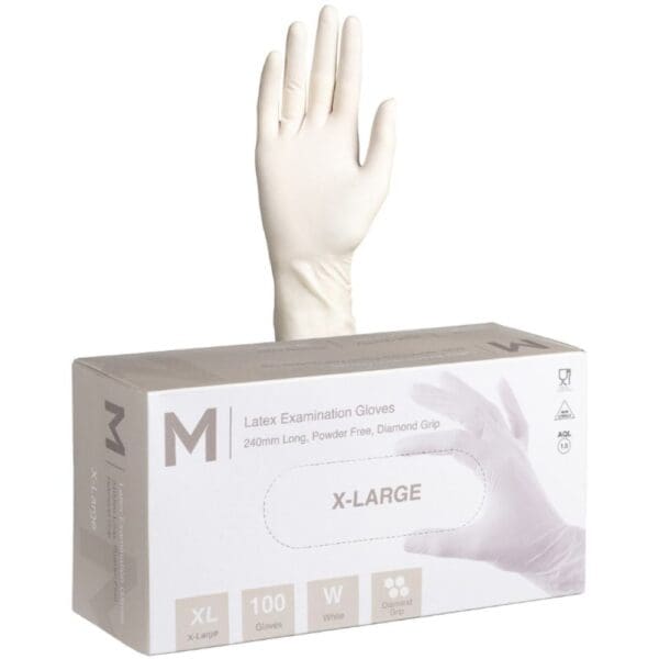 Latex White Diamond Grip Gloves Powder Free 8.0g X-Large