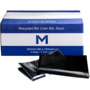 Matthews FP Recycled Bin Liner 80L, Black 40mu