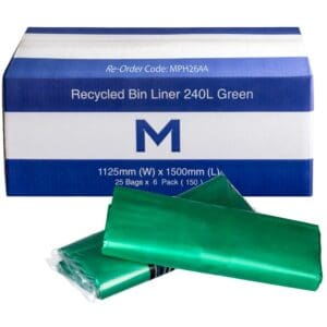 Matthews FP Recycled Bin Liner 240L, Green 30mu - Box of 150 Bags