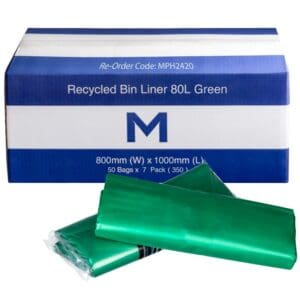 Matthews FP Recycled Bin Liners 80L Green 30mu – Box of 350