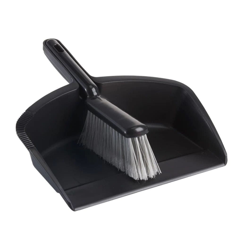 Trust Heavy Duty Commercial Dustpan and Brush Set, Black