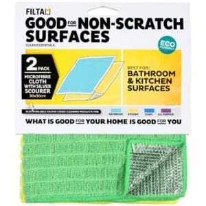 Filta Silver Scourer with Yellow/Green Microfibre Cloth (2 Pack)