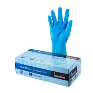 Bastion Nitrile Blue Powder Free Gloves 300mm Cuffs