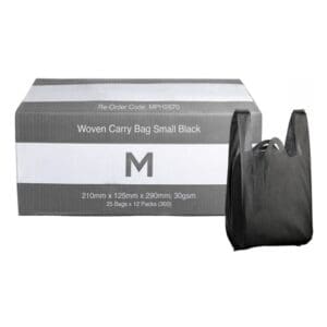 Woven Carry Bags 210x125x290mm, 30gsm Small, Black