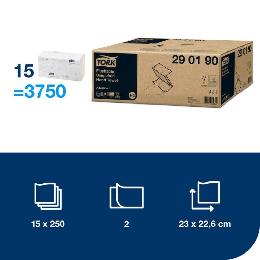 Tork H3 Flushable Singlefold Hand Towels 2 Ply