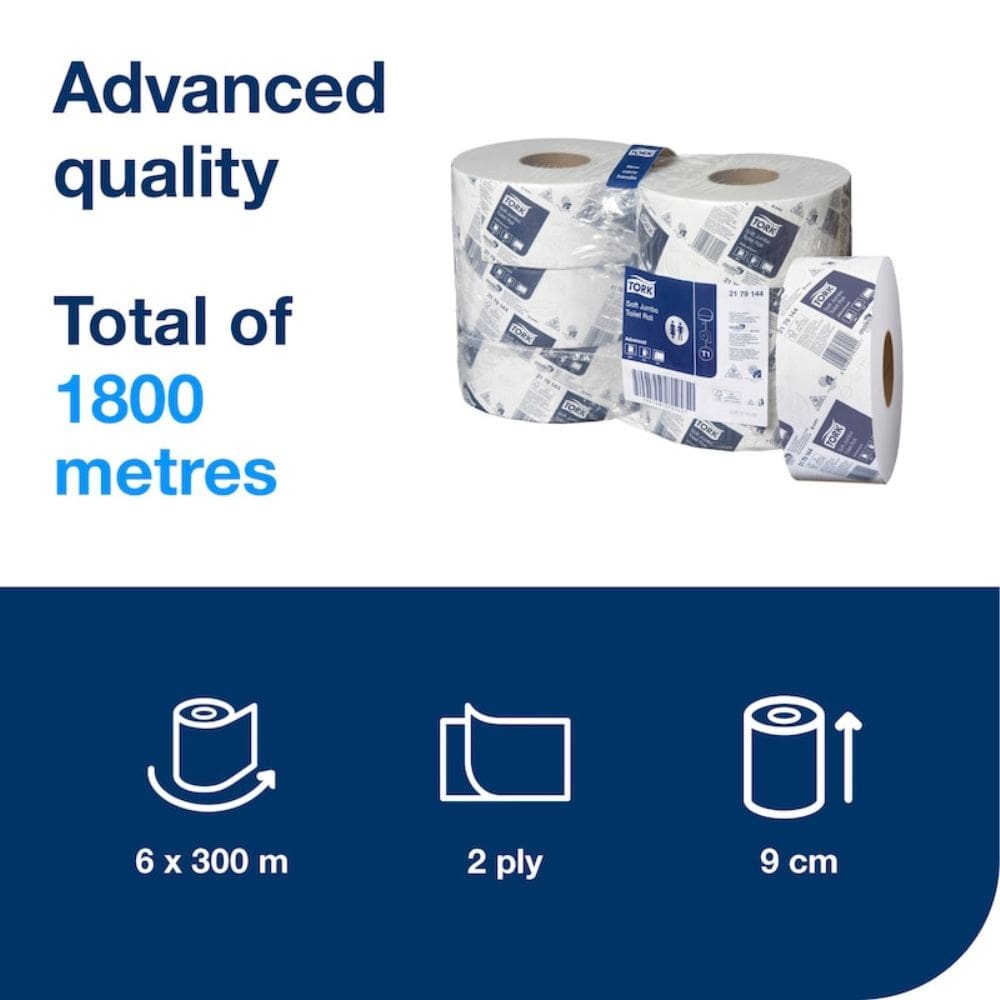 Tork T1 Jumbo Toilet Rolls 2 Ply 300M